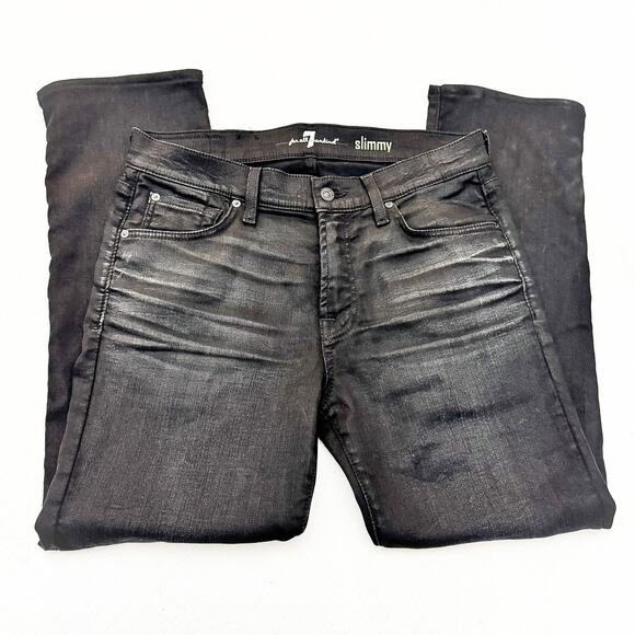 7 For All Mankind Men's Slimmy Stretch Black Denim Jeans Size 32 - Picture 6 of 8